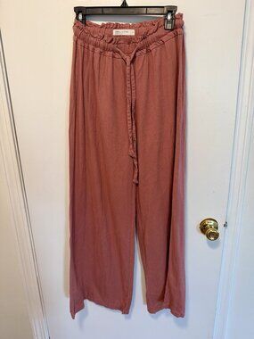 Dusty Pink High Waist Wide Leg Linen blend Trousers